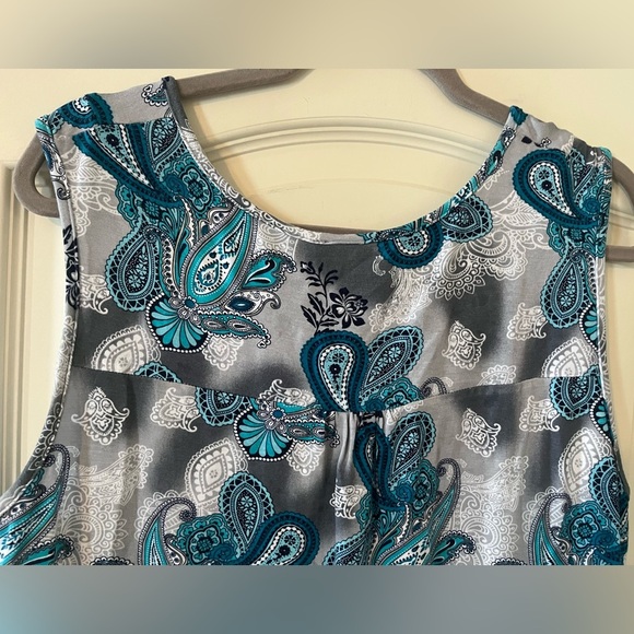 Youtalla by Amazon Rayon Spandex Turquoise White Flowy Blouse XL - Picture 2 of 12